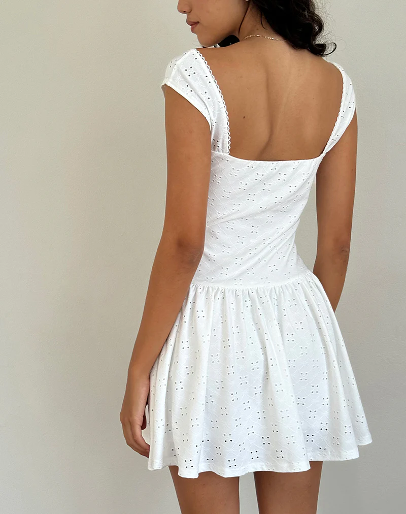 Misty Mini Tea Dress in Broderie White - Image 4