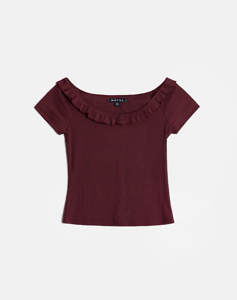 Mitali Top with Ruffle in Pointelle Burgundy - Image 5