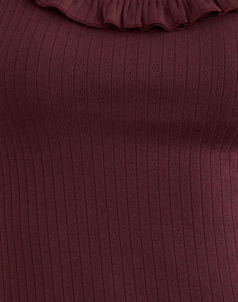 Mitali Top with Ruffle in Pointelle Burgundy - Image 7