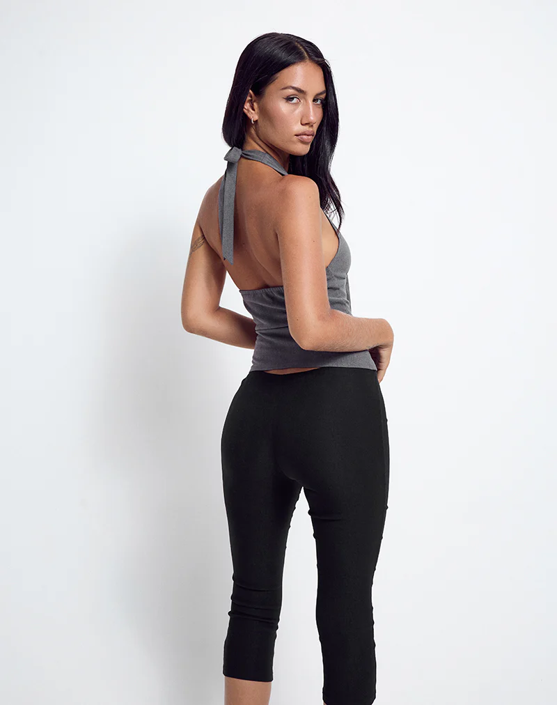 Miyuki Tie Front Halterneck Top in Charcoal Grey - Image 3