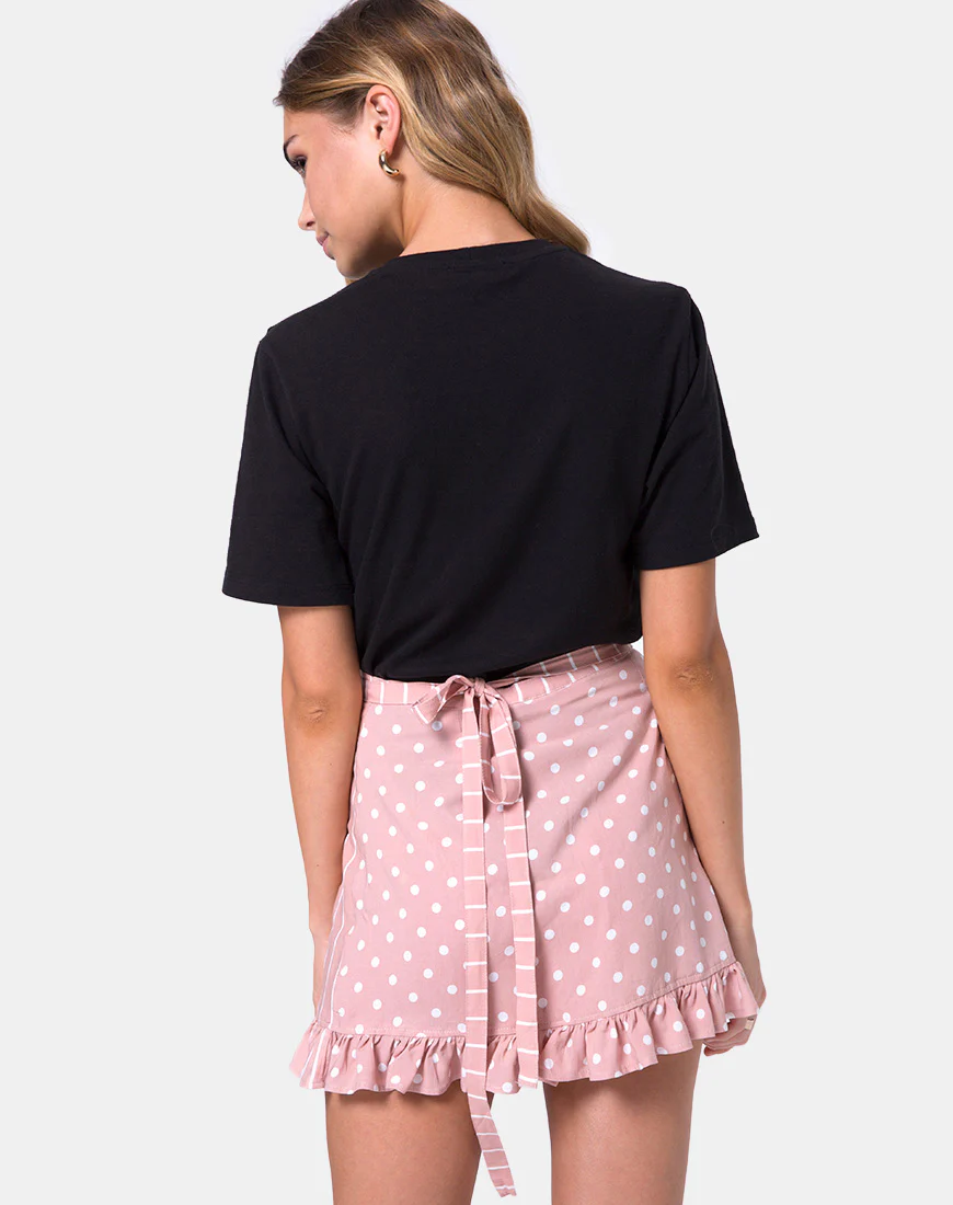 Miza Mini Skirt in Spot Stripe Pink and White - Image 2