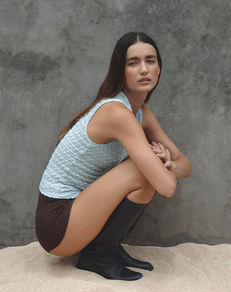 Mohala Top in Bubble Knit Light Blue - Image 2