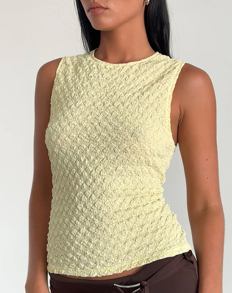 Mohala Top in Bubble Knit Soft Yellow - Image 3