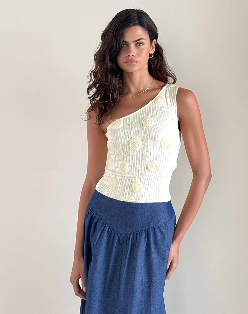 Moira One Shoulder Top in Textured Rose Ivory - Image 4
