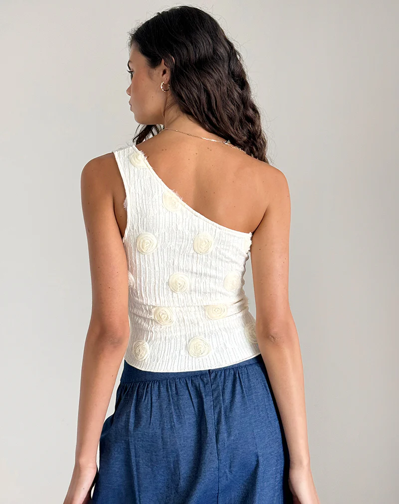 Moira One Shoulder Top in Textured Rose Ivory - Image 5