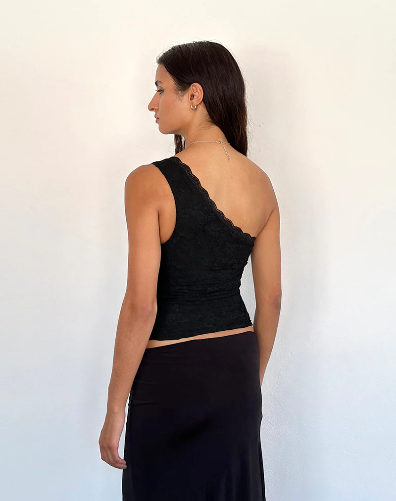 Moira One Shoulder Lace Top in Black - Image 2