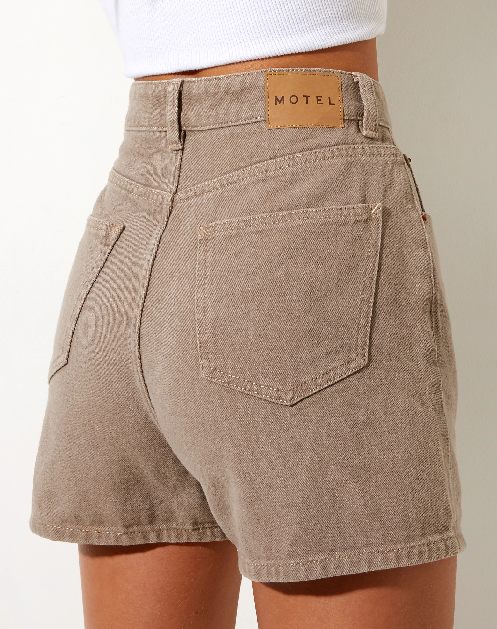 Mom Denim Short in Burnt Olive - Image 6