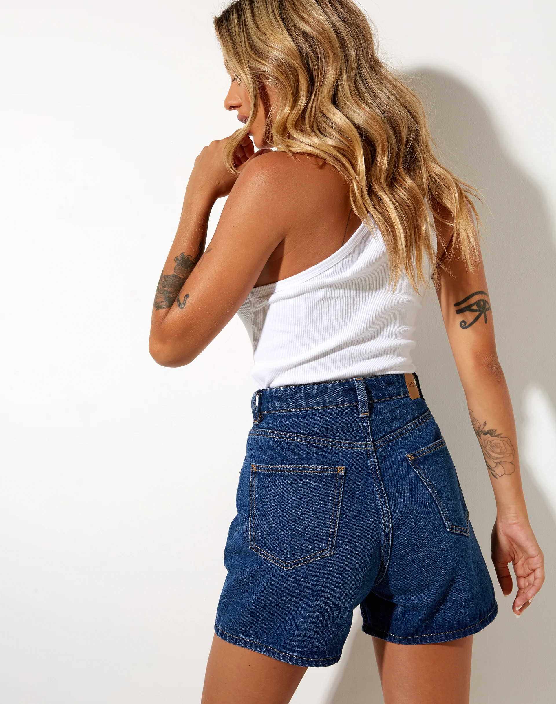 Mom Denim Short in Classic Blue - Image 3