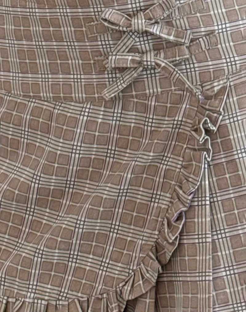 Monana Wrap Micro Skirt in Check Taupe - Image 6