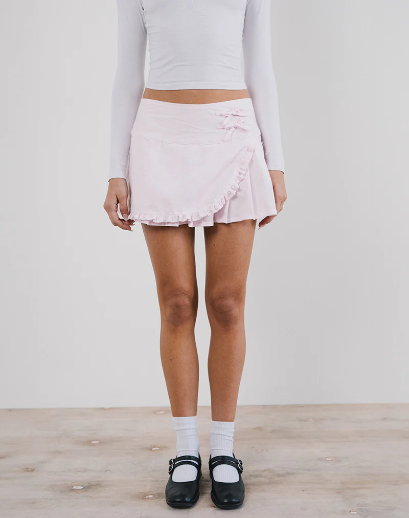 Monana Wrap Micro Skirt in Light Pink - Image 5