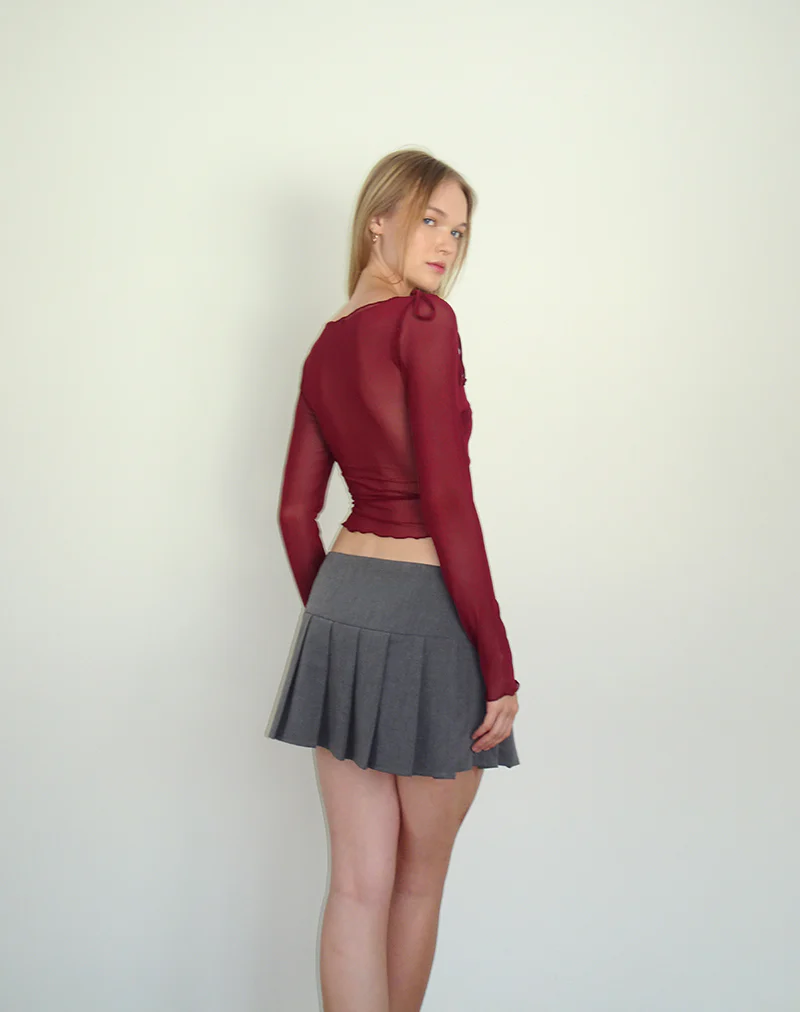 Monari Long Sleeve Top in Mesh Burgundy - Image 5