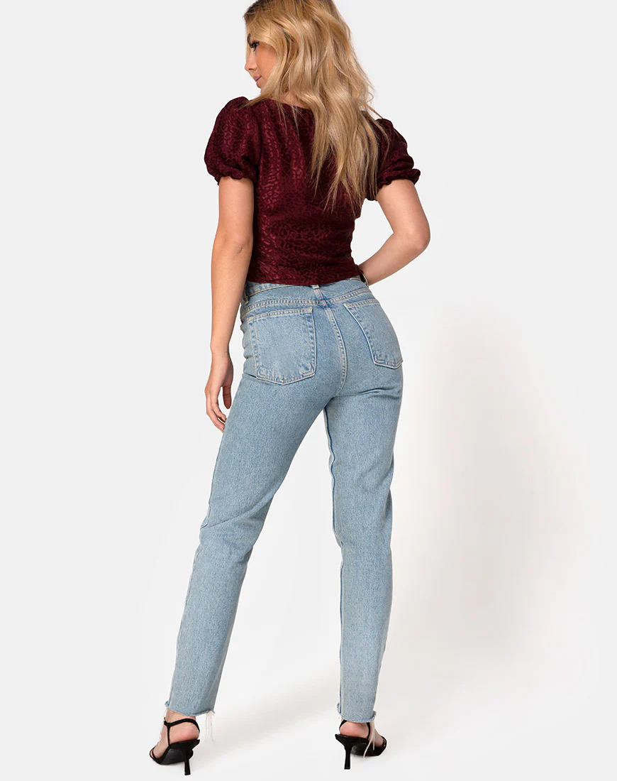 Monda Top in Satin Cheetah Burgundy - Image 4