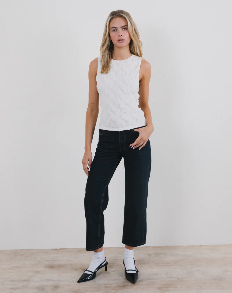 Monelo Vest Top in Textured Mesh White - Image 3