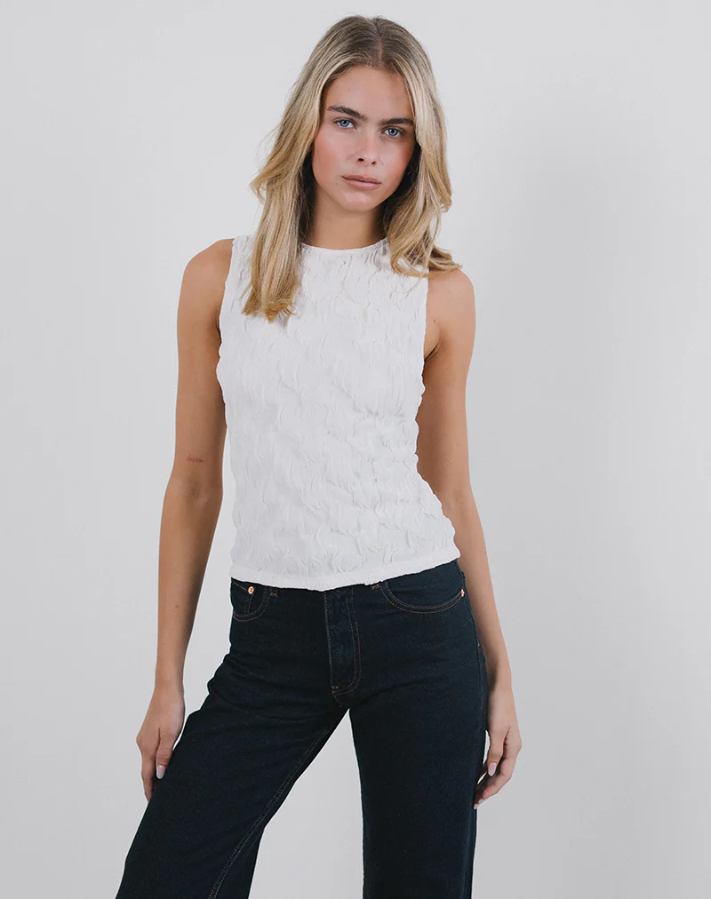Monelo Vest Top in Textured Mesh White - Image 4