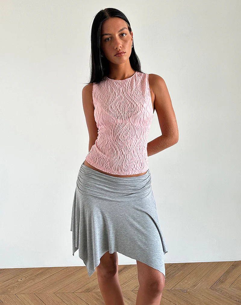 Monelo Textured Mesh Top in Sheer Pink - Image 4