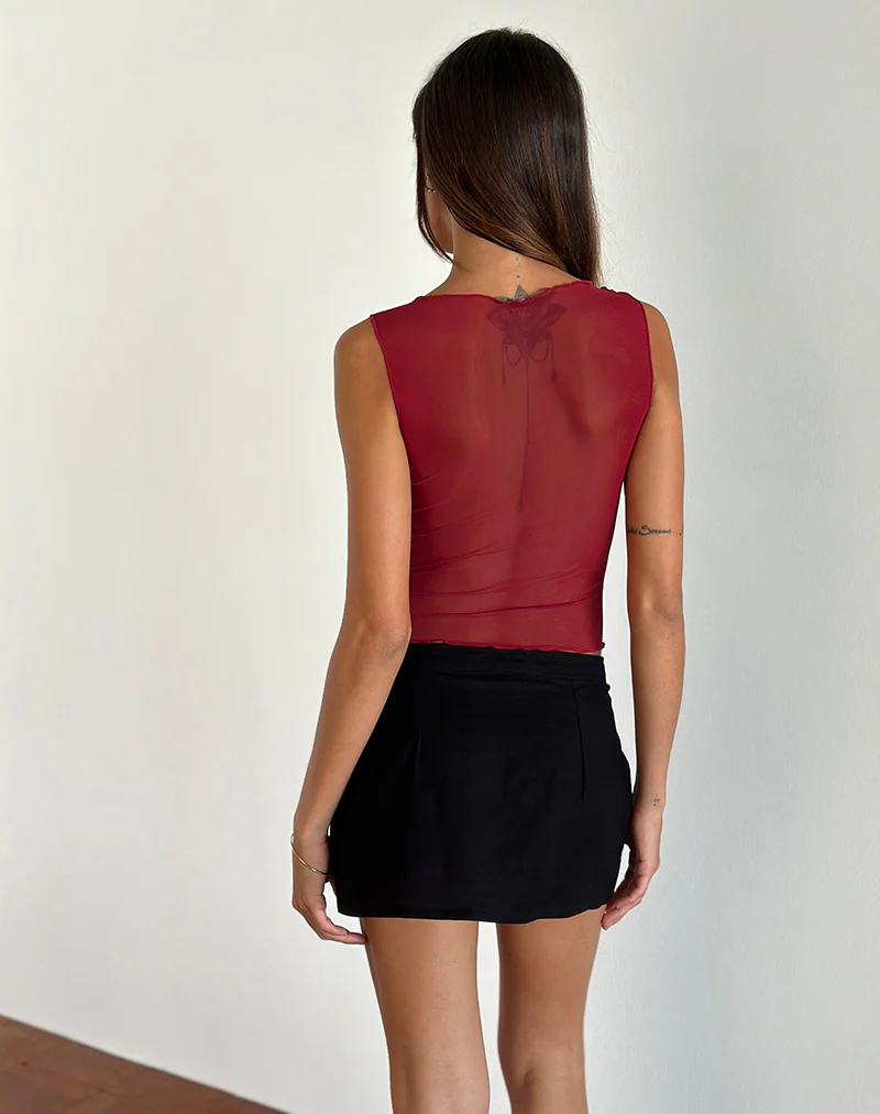 Moni Vest Top in Mesh Cherry - Image 3