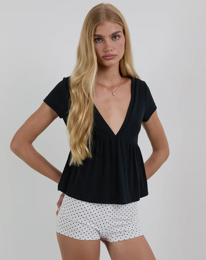 Monia Plunge Top in Pointelle Black - Image 4