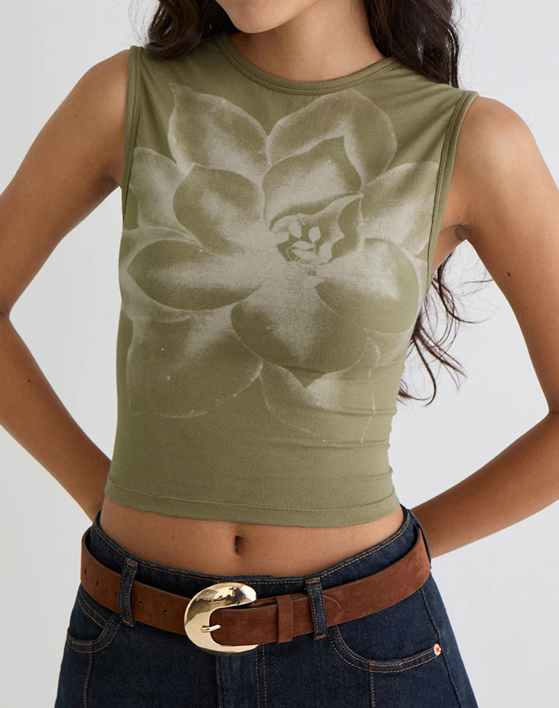 Monlo Top in Jersey Mono Floral Lime - Image 2