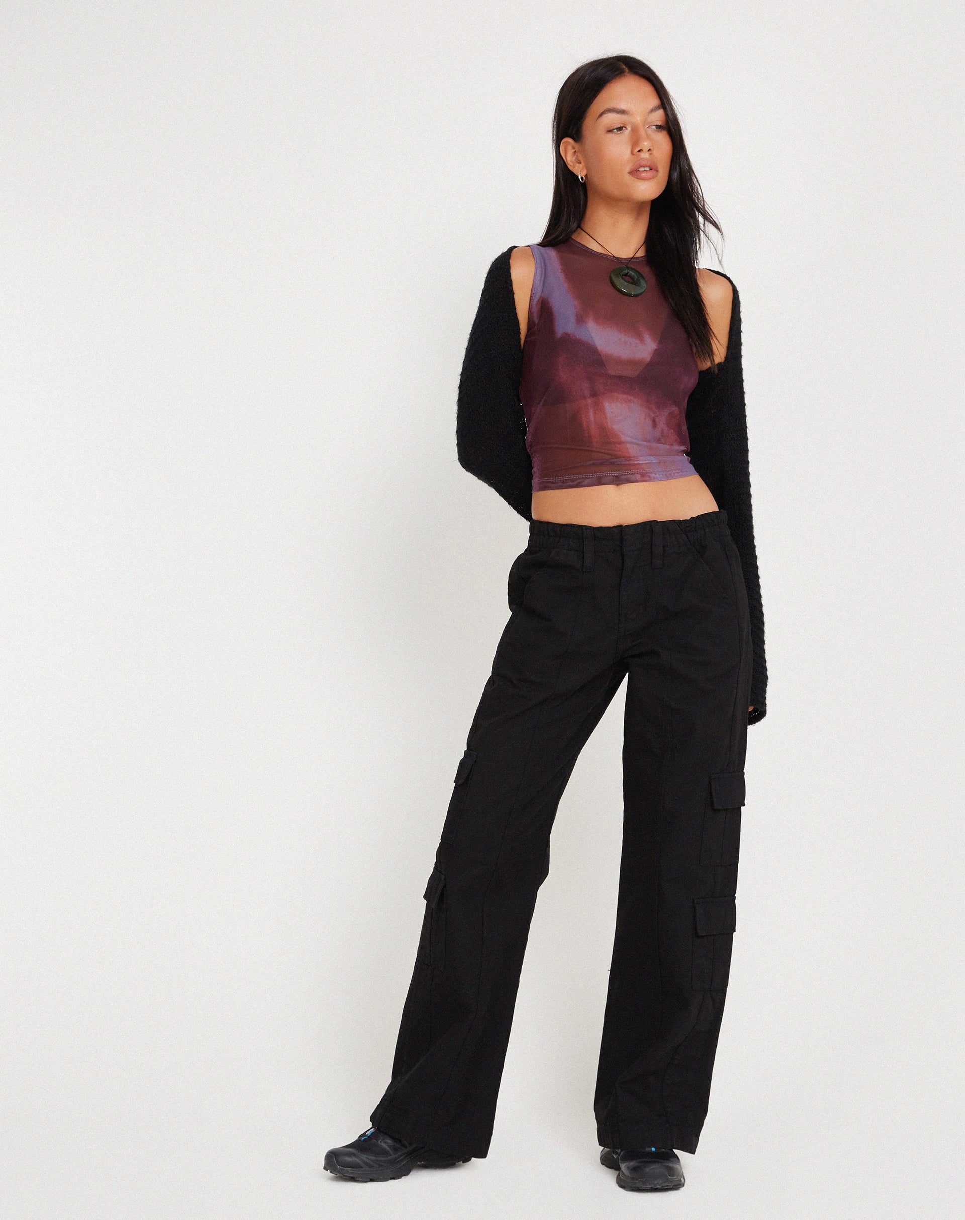 Monlo Vest Top in Mesh Watercolour Wine - Image 4