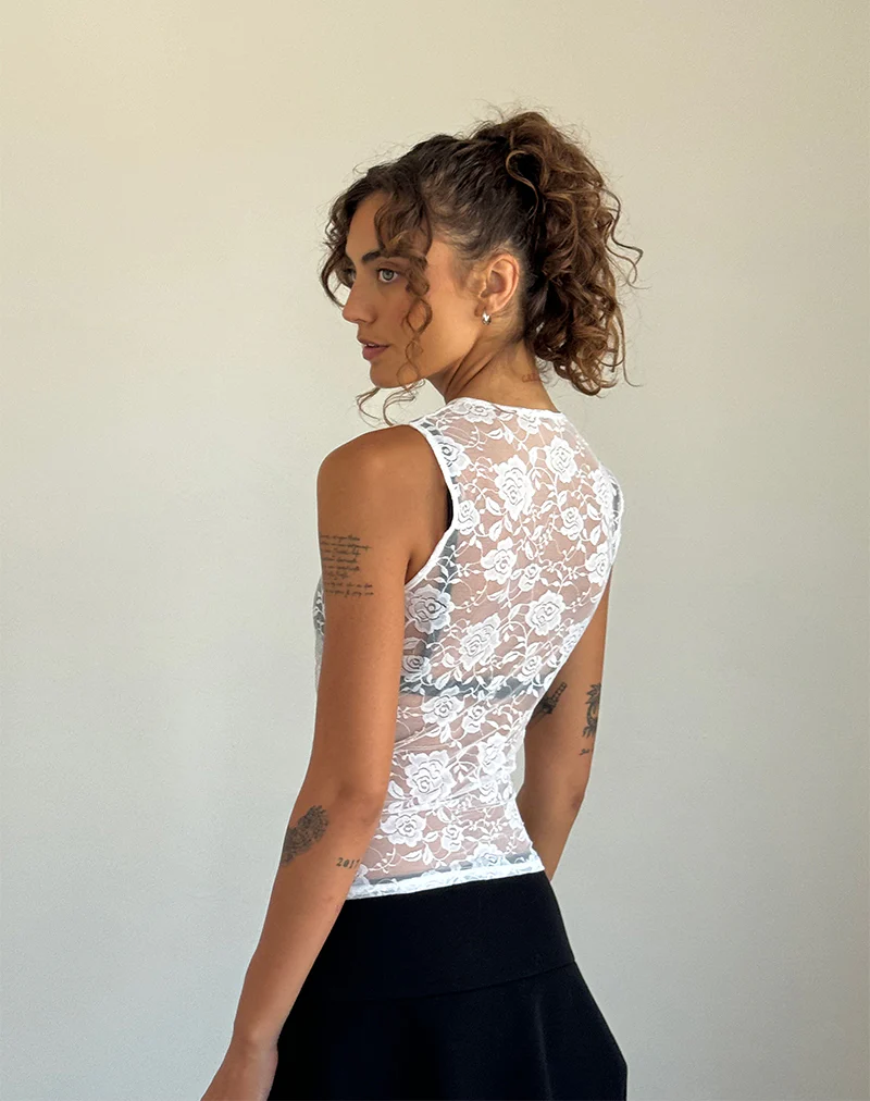Monlo Unlined Top in Ivory Big Rose Lace - Image 4