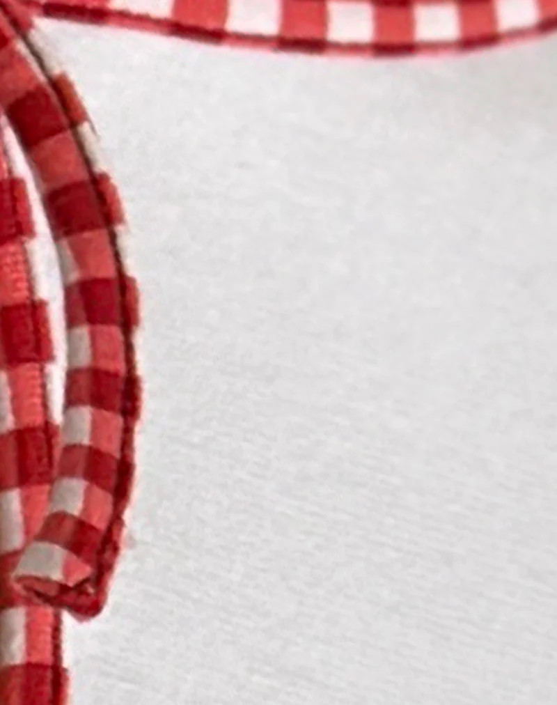 Monsel Tie Front Top in White with Red Gingham Binding - Image 7