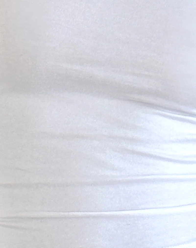 Monsel Tie Front Top in White with Faded Denim Binding - Image 6