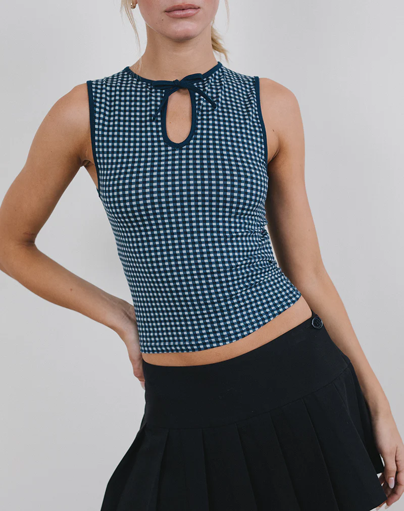 Monsela Top in Mini Gingham Dark Blue - Image 2