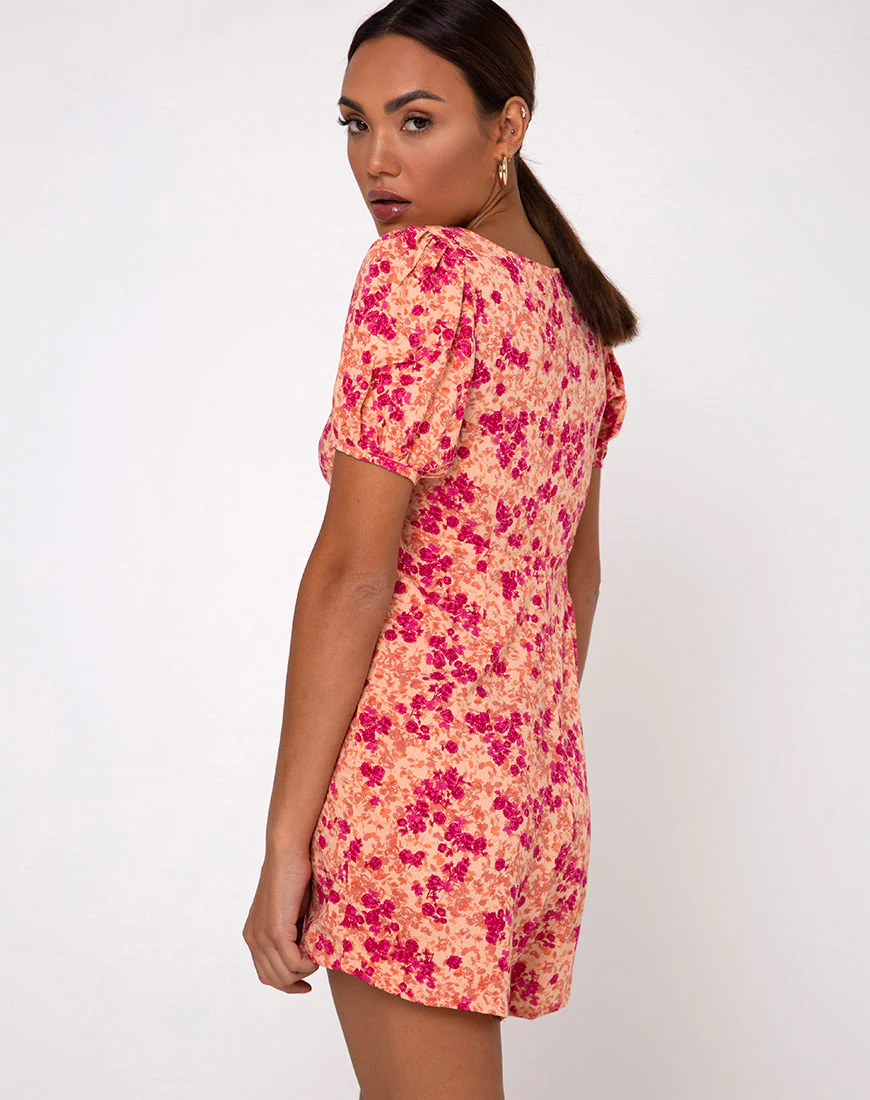Mora Playsuit in Dark Wild Flower Cantaloupe - Image 3