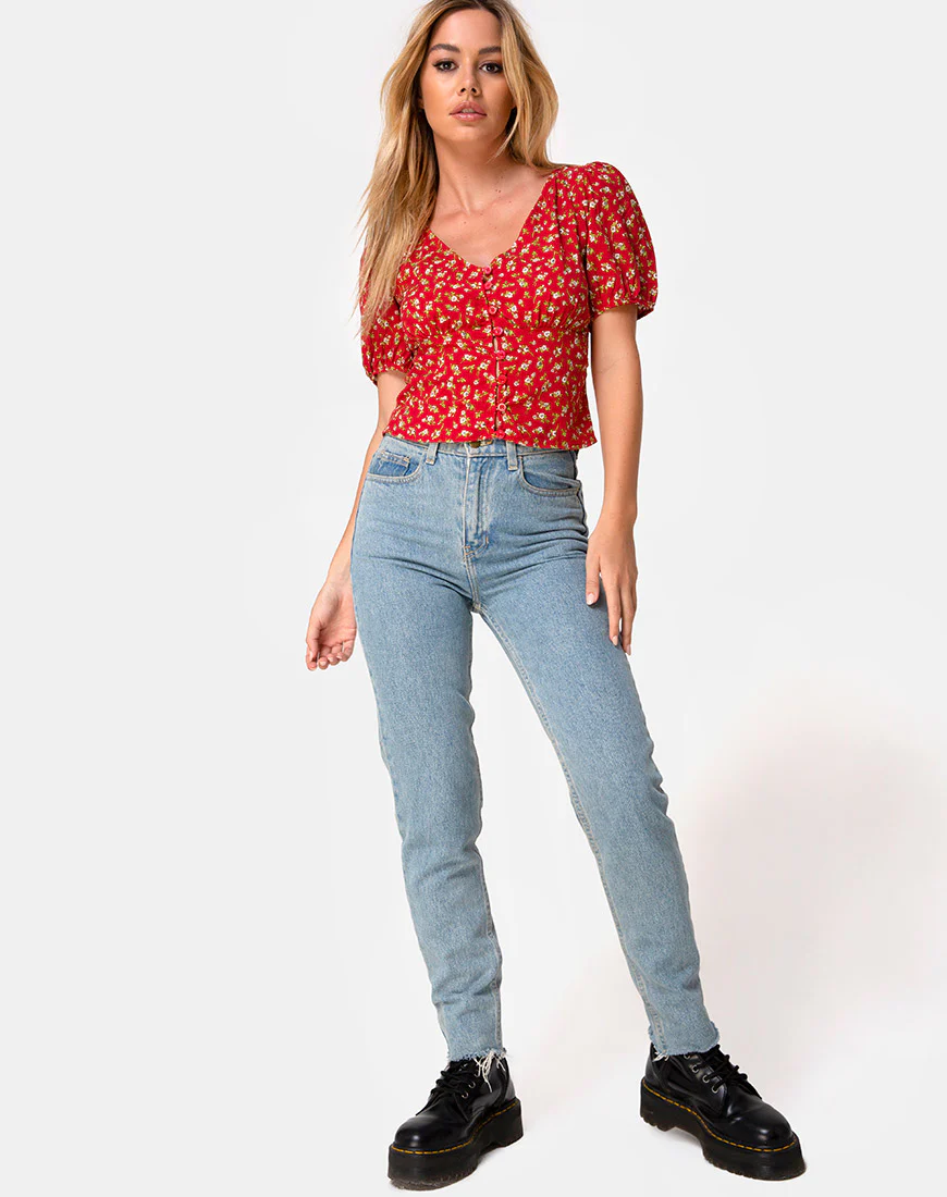 Moria Top in Falling For You Floral Red - Image 4