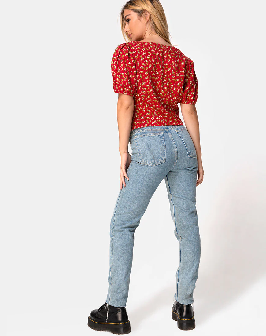 Moria Top in Falling For You Floral Red - Image 5