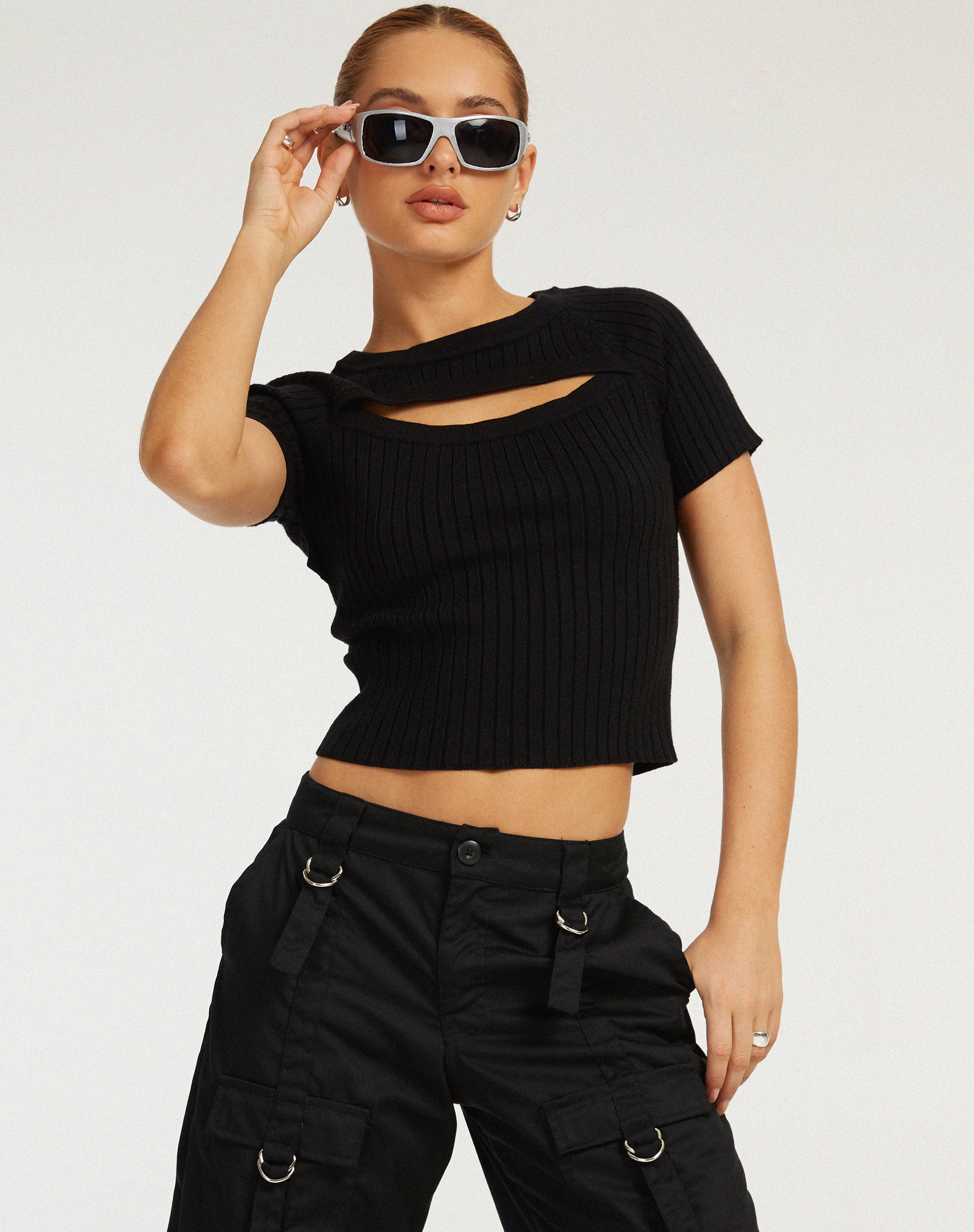 Morsche Cut Out Crop Top in Black - Image 2