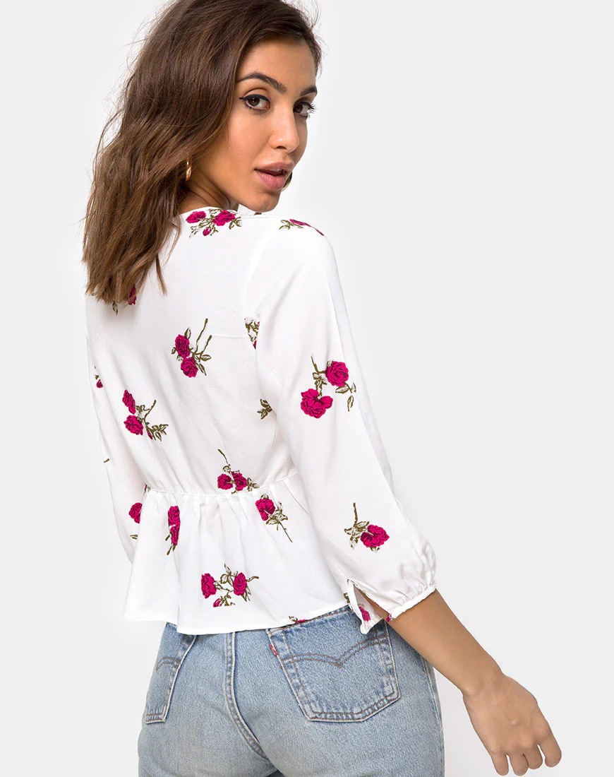Mosca Plunge Top in Grunge Rose Ivory - Image 4