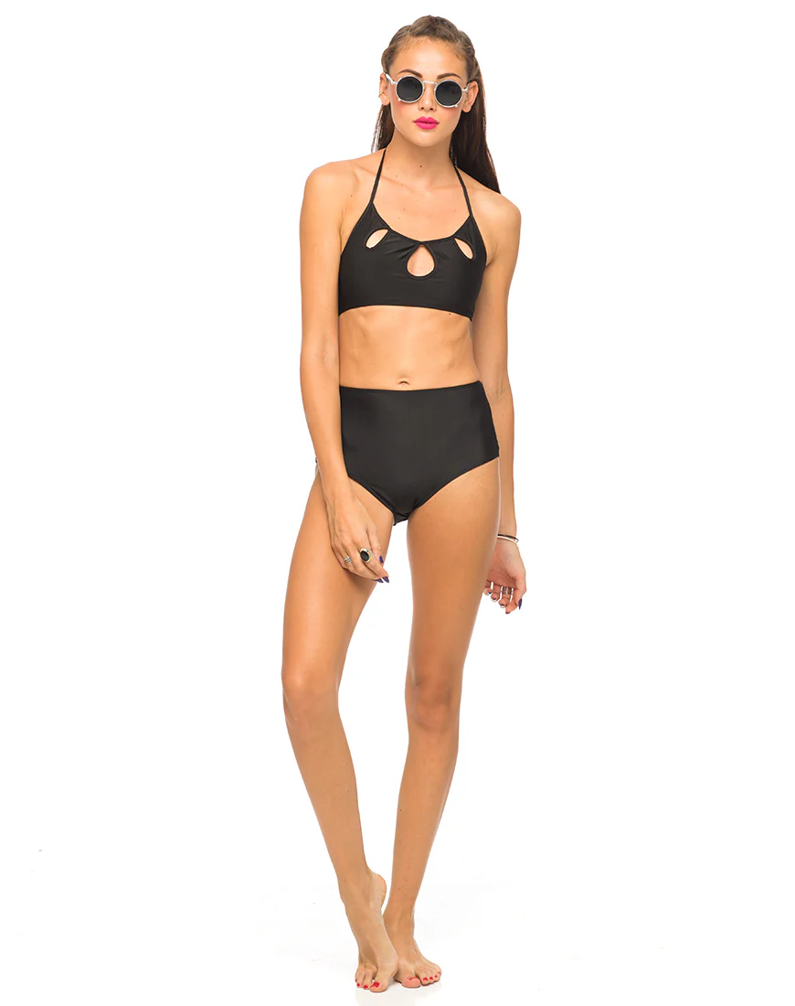 Motel Flux Longline Bikini Top In Black - Image 2