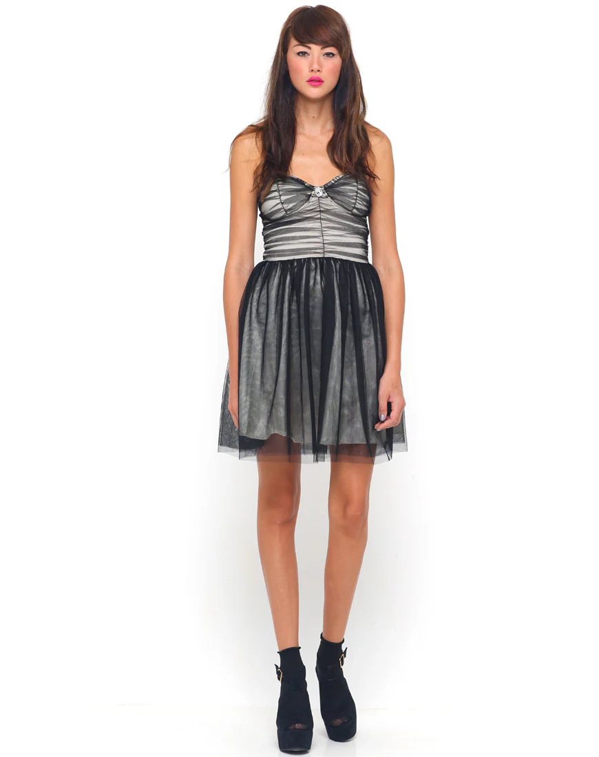 Motel Teardrop Prom Dress in Black and Nude Mesh - Image 3