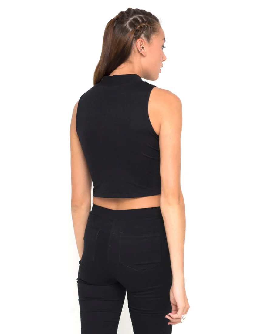Motel Tempo Mesh Panel Crop Top in Black - Image 2