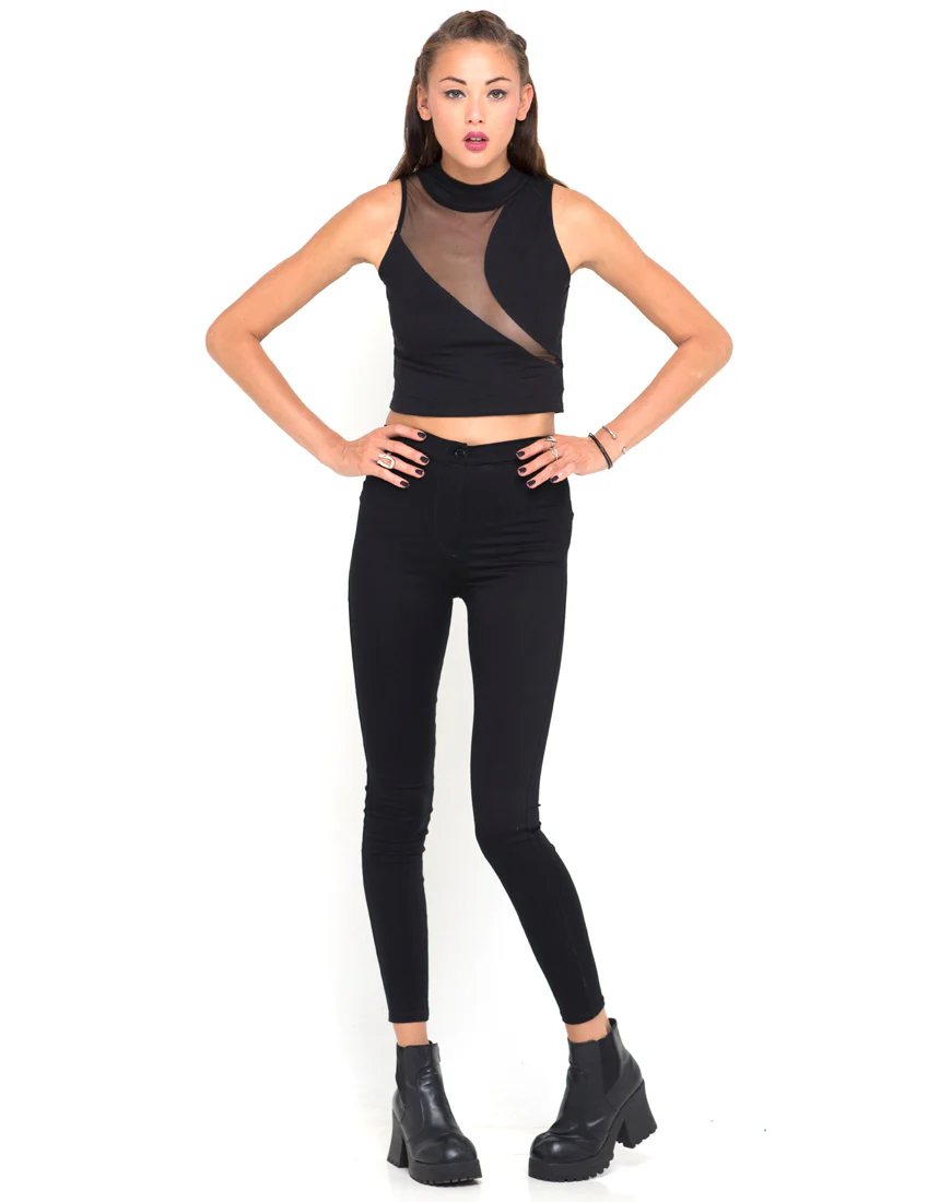 Motel Tempo Mesh Panel Crop Top in Black - Image 3