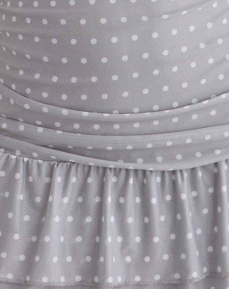 Mowgli Cap Sleeve Mini Dress in Grey with Micro White Polka - Image 6