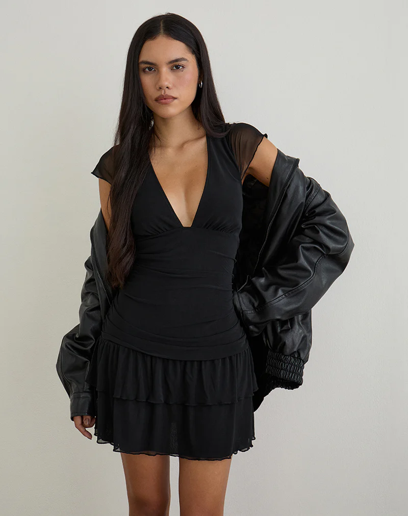 Mowgli Cap Sleeve Mini Dress in Black - Image 2