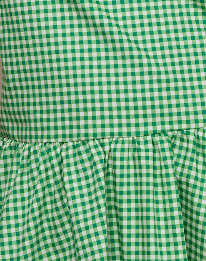 Munasa One Shoulder Mini Dress in Mini Gingham Green - Image 5