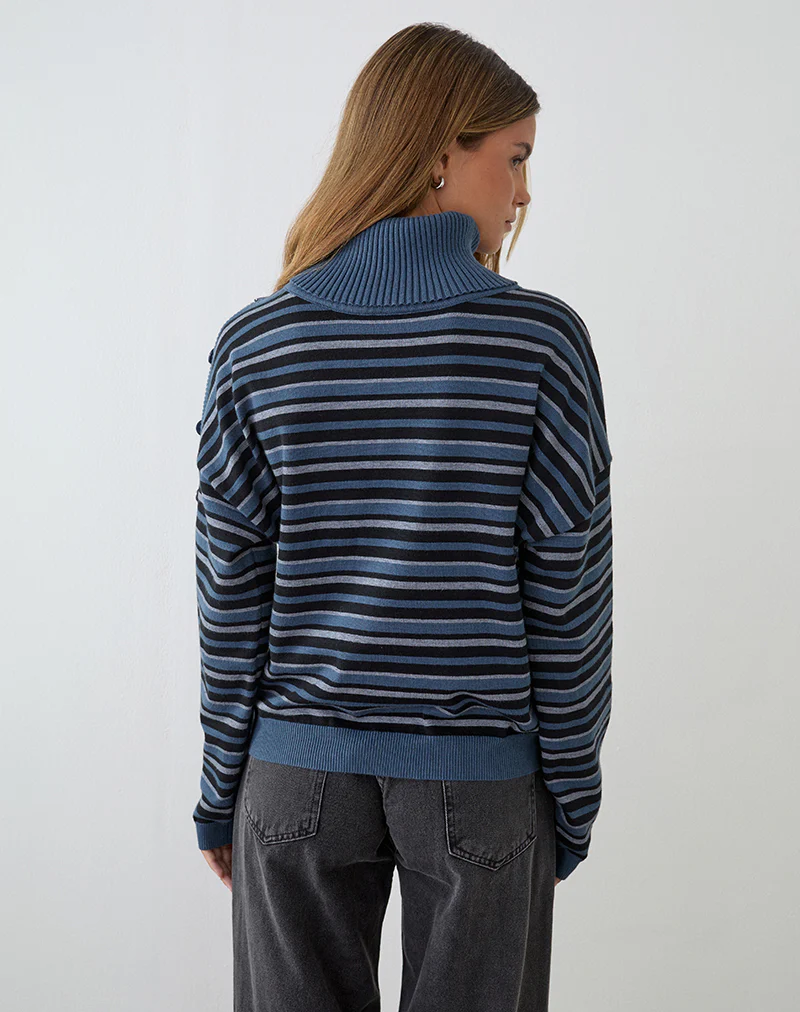 Muniar Jumper in Knit Stripe Blue Grey - Image 6