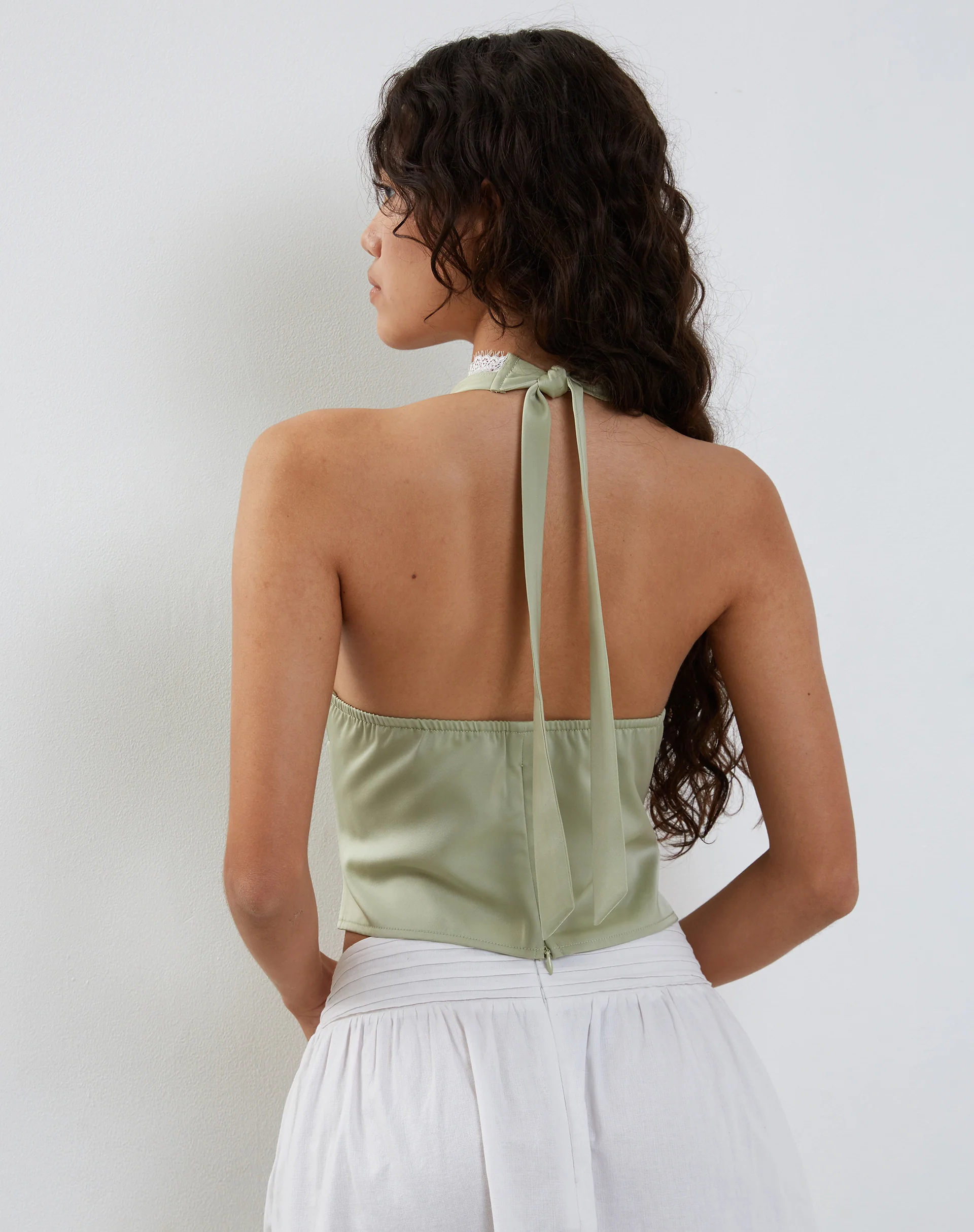 Mutsuki Halterneck Top in Satin Mint - Image 2
