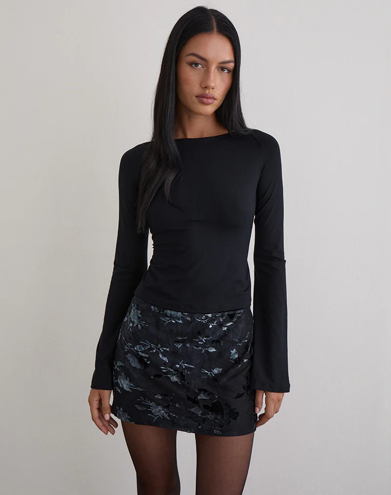 Muzan Long Sleeve Top in Jersey Black - Image 4