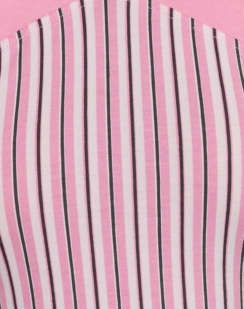 Myer Wide Strap Halterneck Top in Pinstripe Pink - Image 6