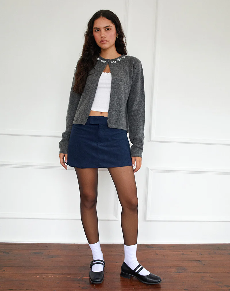 Nadya Mini Skirt in Babycord Ink Blue - Image 4