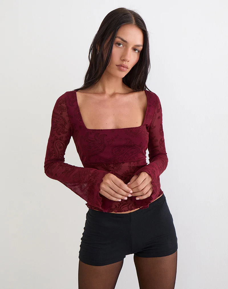 Nafre Top in Flock Compact Paisley Wine - Image 4