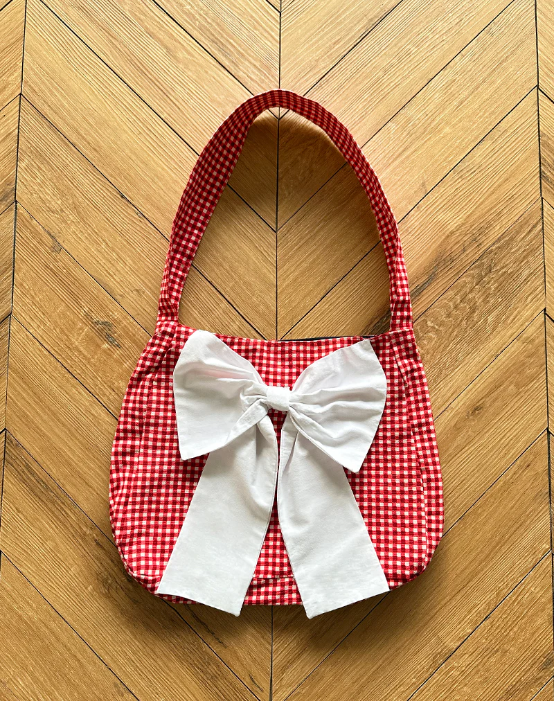 Nagi Bag in Red Gingham with White Bow - Image 2