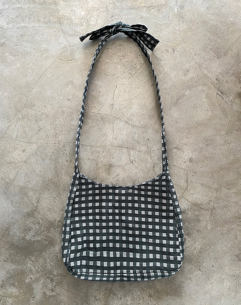 Nagisa Bow Bag in Tonal Gingham Black Grey - Image 2