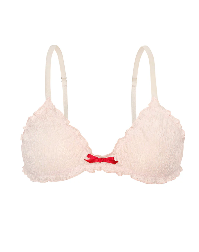 Naila Bra in Baby Pink with Lace and Red Bow - Image 5