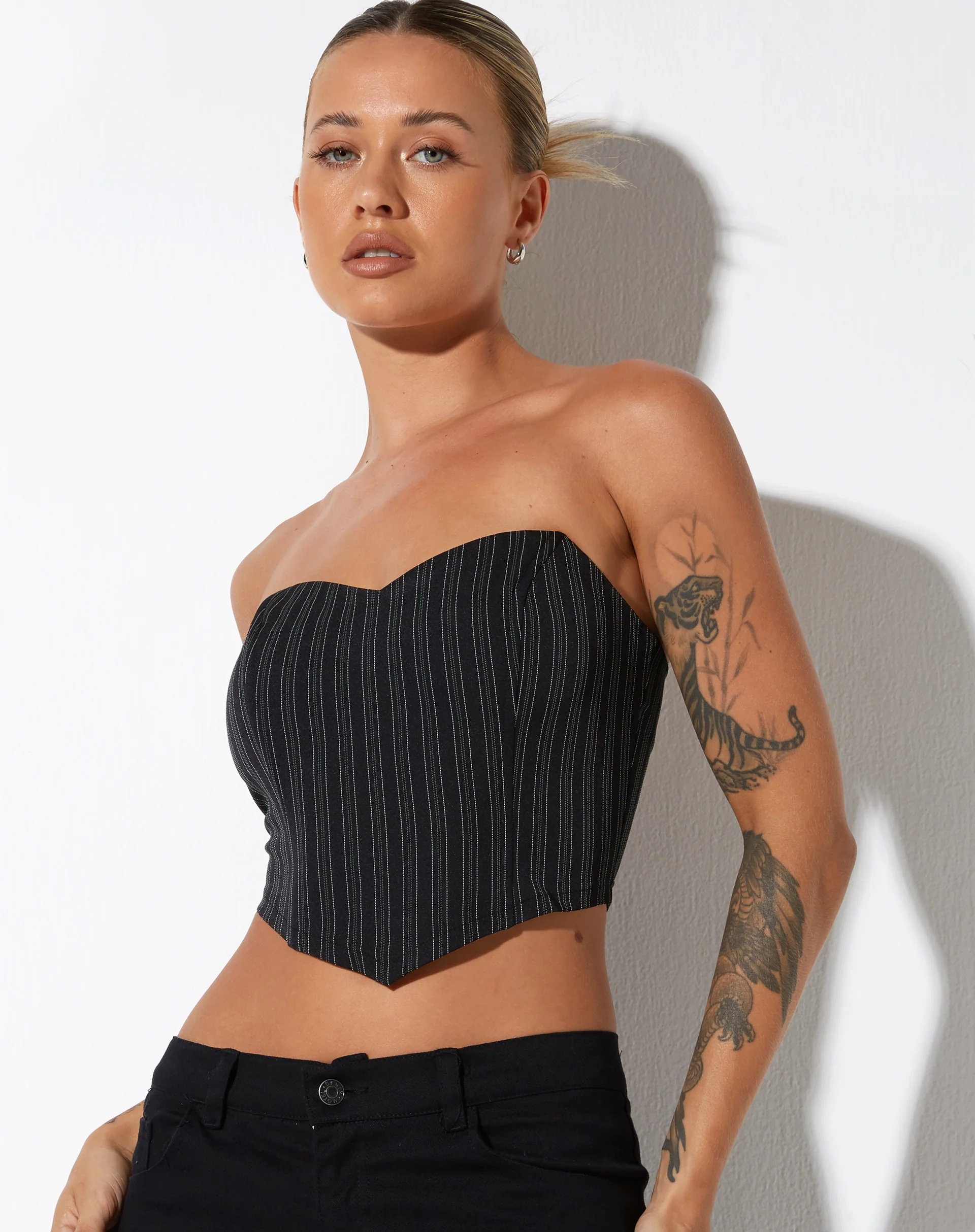 Naima Corset Top in Pinstripe Black - Image 5