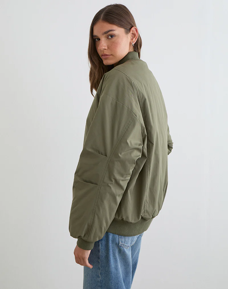Najora Puffy Bomber Jacket in Dark Sage - Image 3